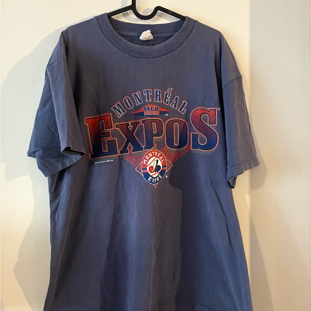 Vintage 1996 Montreal Expos Blue MLB Baseball Graphic Tee XL